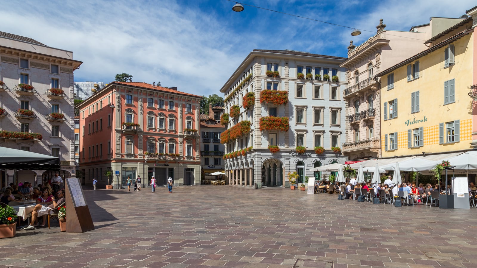 Piazza della Riforma in Lugano on a sunny day