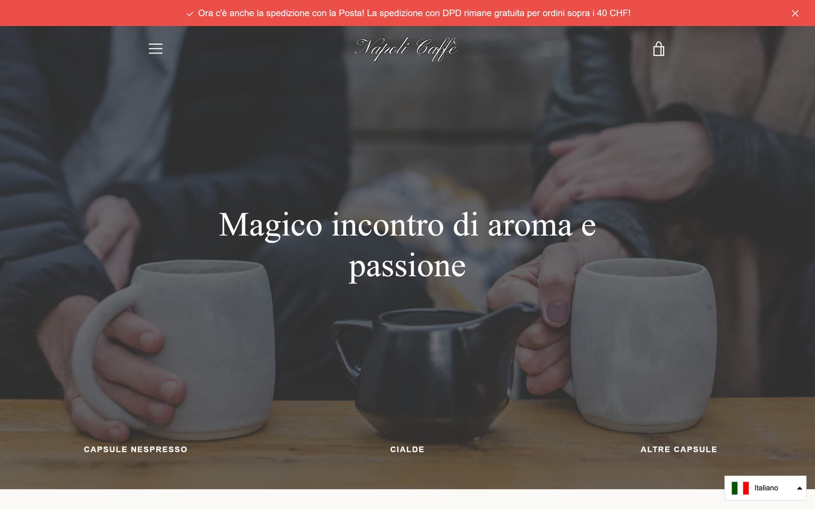 The napolicaffe.ch homepage before the rebrand