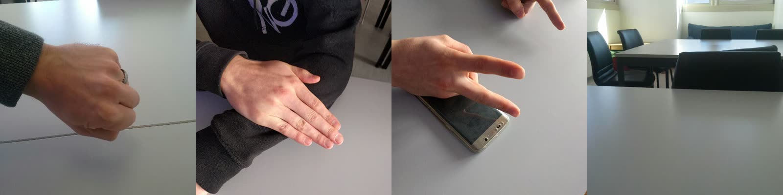 Real crowd photos from the server's folders: rock, paper, scissors, and a "scissors" with no hand in it