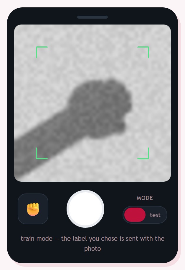 The simulated phone app judging a scissors gesture
